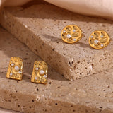 Geometric Pearl Stud Earrings Stainless Steel Jewelry