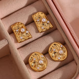 Geometric Pearl Stud Earrings Stainless Steel Jewelry