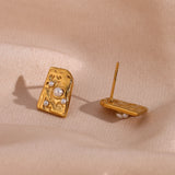 Geometric Pearl Stud Earrings Stainless Steel Jewelry
