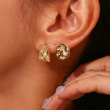 Geometric Pearl Stud Earrings Stainless Steel Jewelry