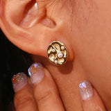 Geometric Pearl Stud Earrings Stainless Steel Jewelry