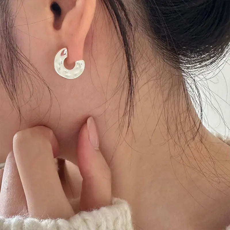 925 Silver Half Round Stud Earrings Women Earings