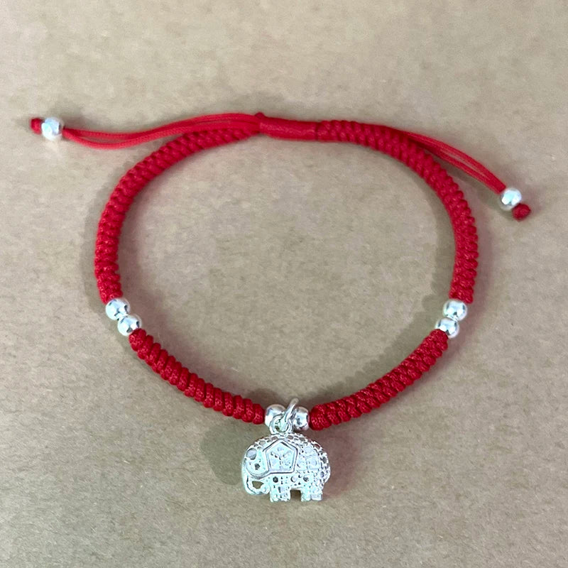 Elephant Bracelet 925 Sterling Silver Animal Bracelet Red Thread