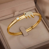 Elephant Zircon Cuff Bracelet Stainless Steel Bangle Wedding Jewelry