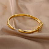 Elephant Zircon Cuff Bracelet Stainless Steel Bangle Wedding Jewelry