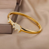 Elephant Zircon Cuff Bracelet Stainless Steel Bangle Wedding Jewelry