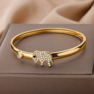 Elephant Zircon Cuff Bracelet Stainless Steel Bangle Wedding Jewelry