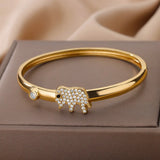 Elephant Zircon Cuff Bracelet Stainless Steel Bangle Wedding Jewelry