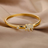 Elephant Zircon Cuff Bracelet Stainless Steel Bangle Wedding Jewelry