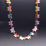 Enamel Charm Flower Butterfly Necklace Stainless Steel Jewelry