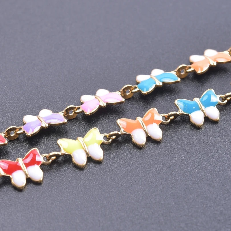 Enamel Charm Flower Butterfly Necklace Stainless Steel Jewelry