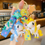 Fairytale PVC Unicorn Keychain 3D Horse Car Key Ring Holder Bag Charms