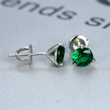 Emerald Green Stone Earrings 925 Sterling Silver Small Stud Earrings