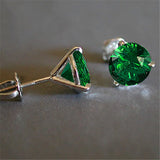 Emerald Green Stone Earrings 925 Sterling Silver Small Stud Earrings