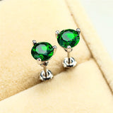 Emerald Green Stone Earrings 925 Sterling Silver Small Stud Earrings