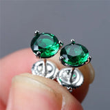 Emerald Green Stone Earrings 925 Sterling Silver Small Stud Earrings