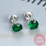 Emerald Green Stone Earrings 925 Sterling Silver Small Stud Earrings