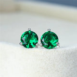 Emerald Green Stone Earrings 925 Sterling Silver Small Stud Earrings