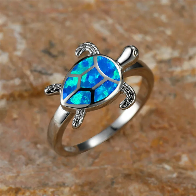 Fire Opal Stone Ring Turtle Ring Vintage Jewelry