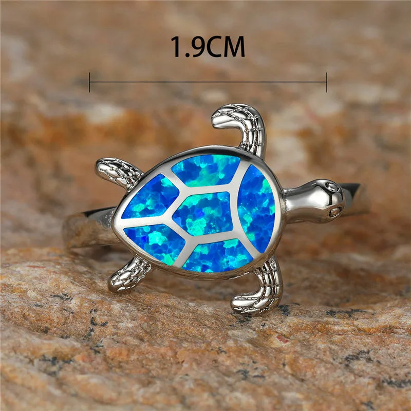 Fire Opal Stone Ring Silver Turtle Ring Jewelry