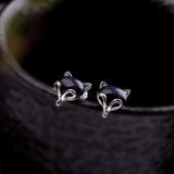 Green Red Jade Fox Stud Earrings 925 Silver