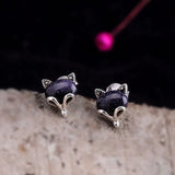 Green Red Jade Fox Stud Earrings 925 Silver