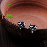 Green Red Jade Fox Stud Earrings 925 Silver