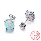 Fire Opal Stud Earrings 925 Sterling Silver Minimalist Small Round Earrings