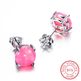 Fire Opal Stud Earrings 925 Sterling Silver Minimalist Small Round Earrings