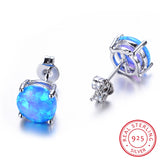 Fire Opal Stud Earrings 925 Sterling Silver Minimalist Small Round Earrings