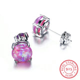 Fire Opal Stud Earrings 925 Sterling Silver Minimalist Small Round Earrings