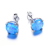 Fire Opal Stud Earrings 925 Sterling Silver Minimalist Small Round Earrings