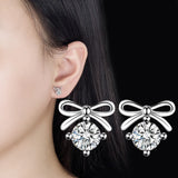 925 Silver Zircon Bow Earrings Women