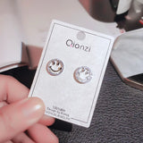 Smiling Face Small Earrings 925 Silver Prevent Allergy Crystal Jewelry