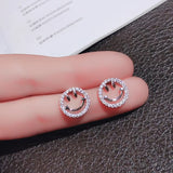 Smiling Face Small Earrings 925 Silver Prevent Allergy Crystal Jewelry