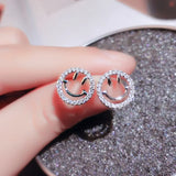 Smiling Face Small Earrings 925 Silver Prevent Allergy Crystal Jewelry