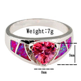 Pink Fire Opal Ring Silver Triangle Wedding Band Engagement Promise Ring