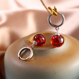 Ruby Red Drop Earrings Sterling Silver Crystal Round Dangle Earrings