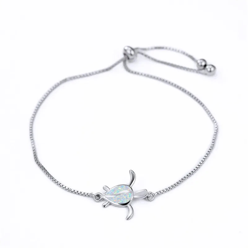 Small Turtle Bracelet Opal Stone Vintage Silver Chain Necklaces