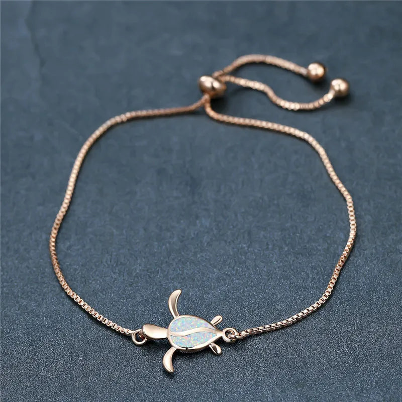 Small Turtle Bracelet Opal Stone Vintage Silver Chain Necklaces