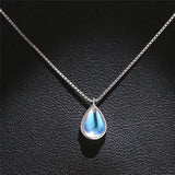 Water Drop Moonstone Pendant Necklace 925 Sterling Silver Crystal Wedding Neckla
