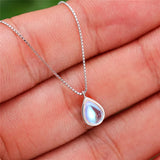 Water Drop Moonstone Pendant Necklace 925 Sterling Silver Crystal Wedding Neckla