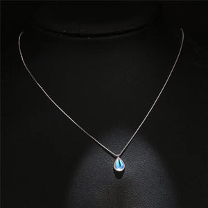 Water Drop Moonstone Pendant Necklace 925 Sterling Silver Crystal Wedding Neckla