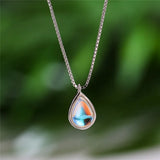 Water Drop Moonstone Pendant Necklace 925 Sterling Silver Crystal Wedding Neckla