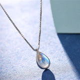 Water Drop Moonstone Pendant Necklace 925 Sterling Silver Crystal Wedding Neckla