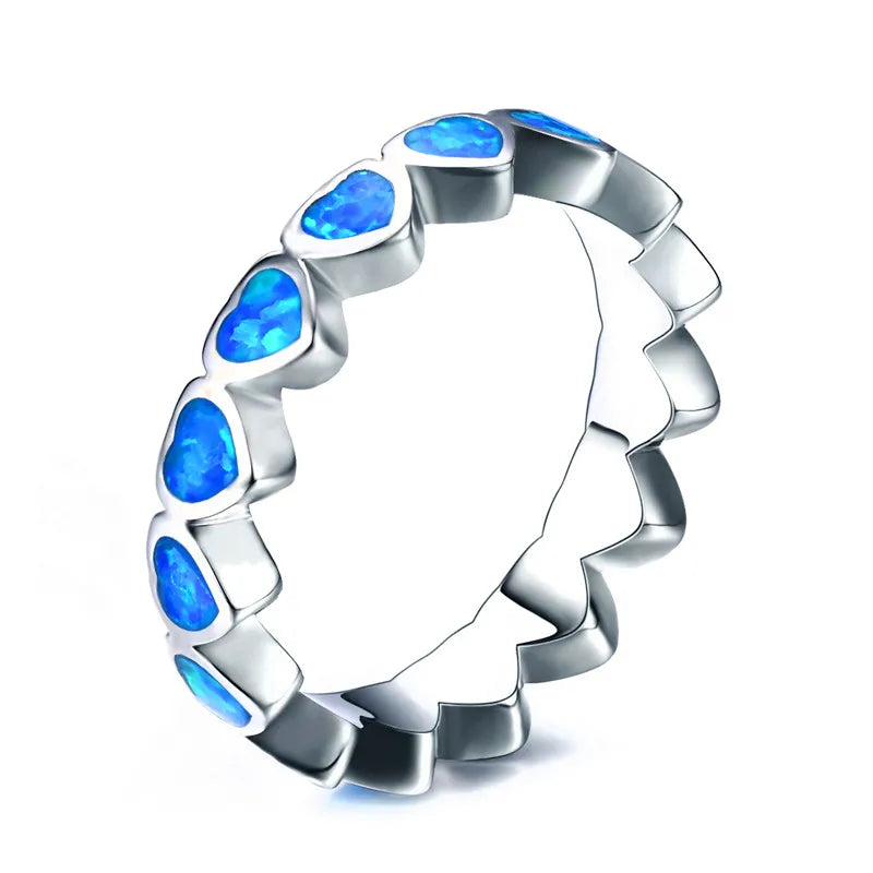 Vintage Fire Opal Heart Ring Silver Jewelry for Women