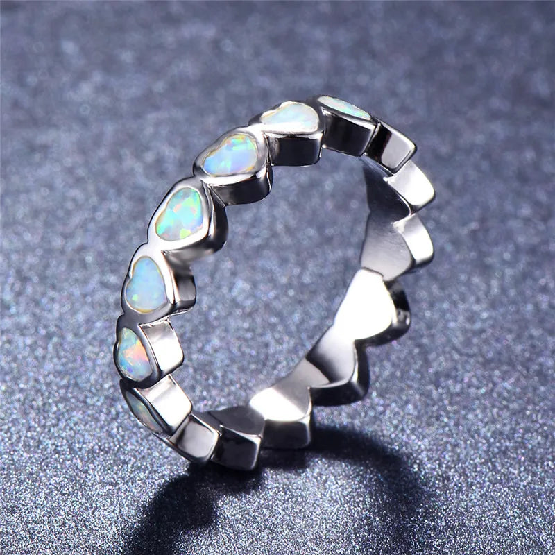 Vintage Fire Opal Heart Ring Silver Jewelry for Women