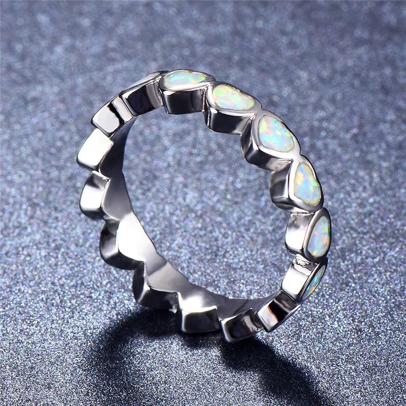 Vintage Fire Opal Heart Ring Silver Jewelry for Women