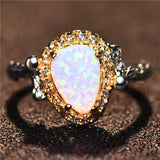 Female Fire Opal Ring Boho Leaf Ring Vintage Wedding Engagement Rings