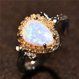 Female Fire Opal Ring Boho Leaf Ring Vintage Wedding Engagement Rings
